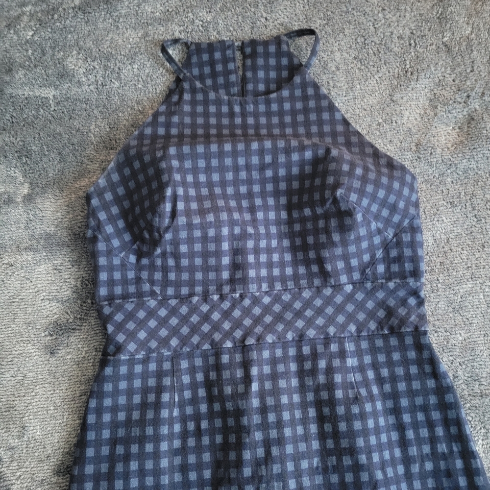 Banana Republic Navy and Light Blue Check Halter Sheath Dress - Picture 2 of 10